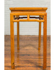 Chinese Ming Dynasty Style Vintage Elm Waisted Table with Humpbacked Stretcher-6. Asian & Chinese Furniture, Art, Antiques, Vintage Home Décor for sale at FEA Home