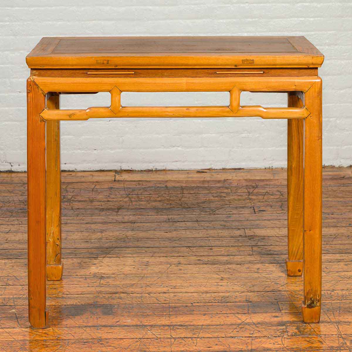 Chinese Ming Dynasty Style Vintage Elm Waisted Table with Humpbacked Stretcher-2. Asian & Chinese Furniture, Art, Antiques, Vintage Home Décor for sale at FEA Home