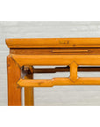 Chinese Ming Dynasty Style Vintage Elm Waisted Table with Humpbacked Stretcher-7. Asian & Chinese Furniture, Art, Antiques, Vintage Home Décor for sale at FEA Home
