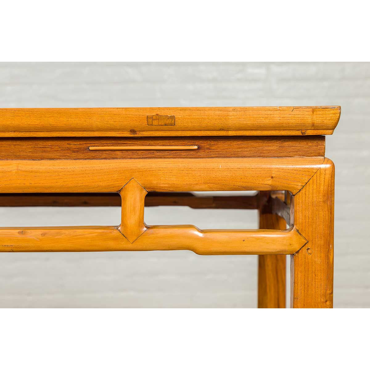 Chinese Ming Dynasty Style Vintage Elm Waisted Table with Humpbacked Stretcher-8. Asian & Chinese Furniture, Art, Antiques, Vintage Home Décor for sale at FEA Home