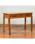 Vintage Chinese Elm Desk with Three Drawers, Iron Hardware and Swirling Motifs-14. Asian & Chinese Furniture, Art, Antiques, Vintage Home Décor for sale at FEA Home