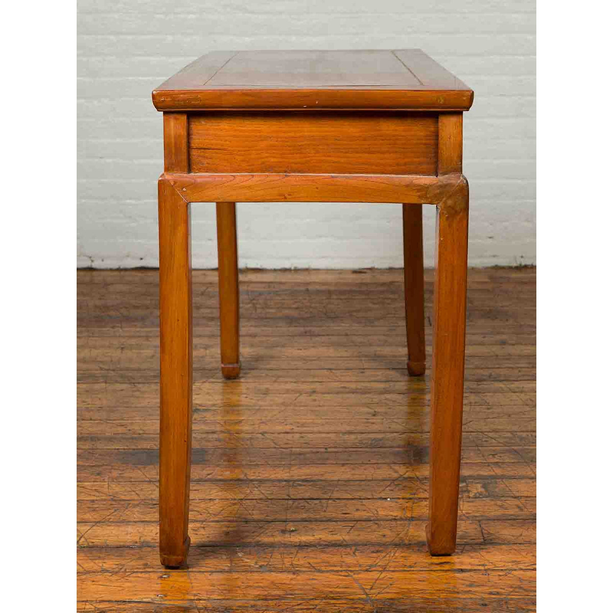 Vintage Chinese Elm Desk with Three Drawers, Iron Hardware and Swirling Motifs-11. Asian & Chinese Furniture, Art, Antiques, Vintage Home Décor for sale at FEA Home