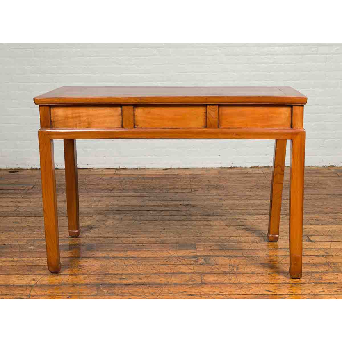 Vintage Chinese Elm Desk with Three Drawers, Iron Hardware and Swirling Motifs-9. Asian & Chinese Furniture, Art, Antiques, Vintage Home Décor for sale at FEA Home