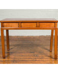 Vintage Chinese Elm Desk with Three Drawers, Iron Hardware and Swirling Motifs-9. Asian & Chinese Furniture, Art, Antiques, Vintage Home Décor for sale at FEA Home