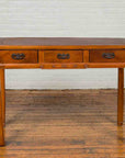 Vintage Chinese Elm Desk with Three Drawers, Iron Hardware and Swirling Motifs-2. Asian & Chinese Furniture, Art, Antiques, Vintage Home Décor for sale at FEA Home