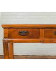 Vintage Chinese Elm Desk with Three Drawers, Iron Hardware and Swirling Motifs-5. Asian & Chinese Furniture, Art, Antiques, Vintage Home Décor for sale at FEA Home