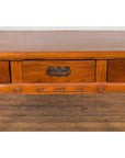 Vintage Chinese Elm Desk with Three Drawers, Iron Hardware and Swirling Motifs-6. Asian & Chinese Furniture, Art, Antiques, Vintage Home Décor for sale at FEA Home