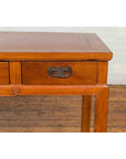 Vintage Chinese Elm Desk with Three Drawers, Iron Hardware and Swirling Motifs-7. Asian & Chinese Furniture, Art, Antiques, Vintage Home Décor for sale at FEA Home