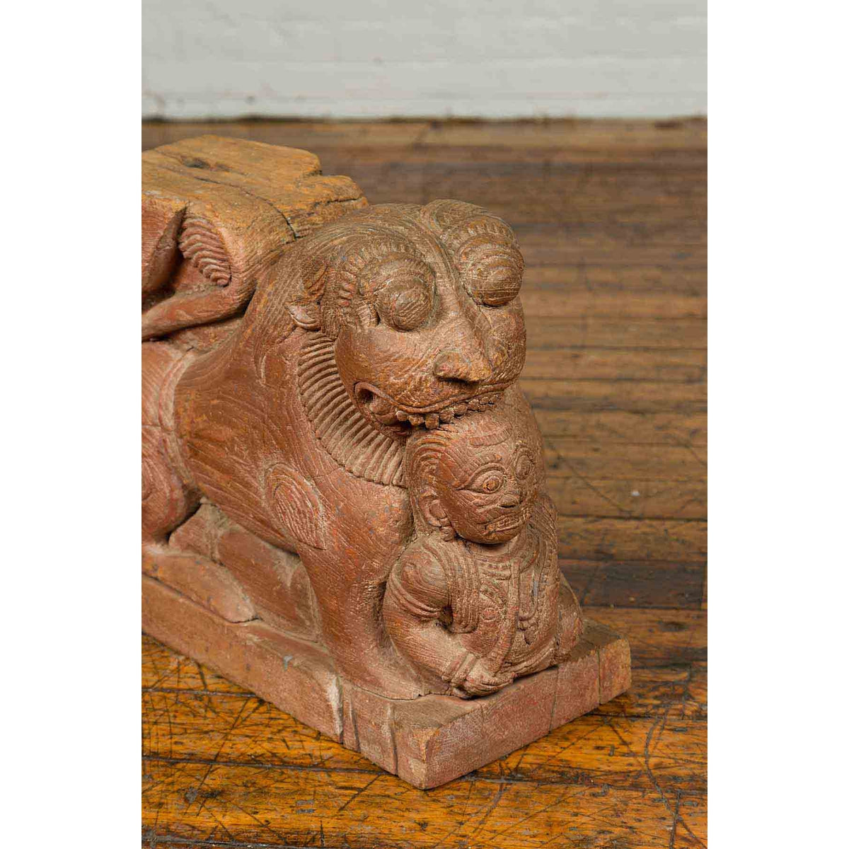 Indian 18th Century Teak Guardian Lion Carving with Traces of Original Paint-5. Asian & Chinese Furniture, Art, Antiques, Vintage Home Décor for sale at FEA Home