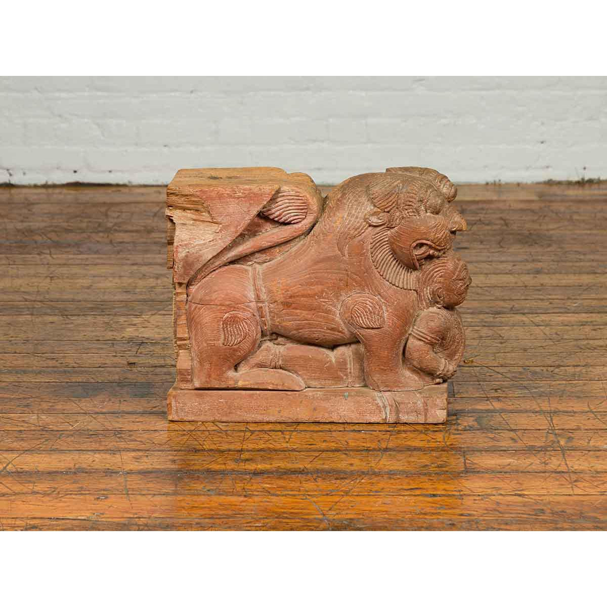 Indian 18th Century Teak Guardian Lion Carving with Traces of Original Paint-3. Asian & Chinese Furniture, Art, Antiques, Vintage Home Décor for sale at FEA Home