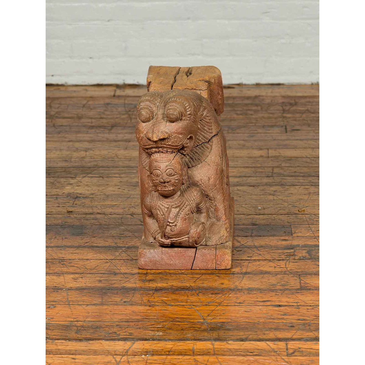 Indian 18th Century Teak Guardian Lion Carving with Traces of Original Paint-6. Asian & Chinese Furniture, Art, Antiques, Vintage Home Décor for sale at FEA Home