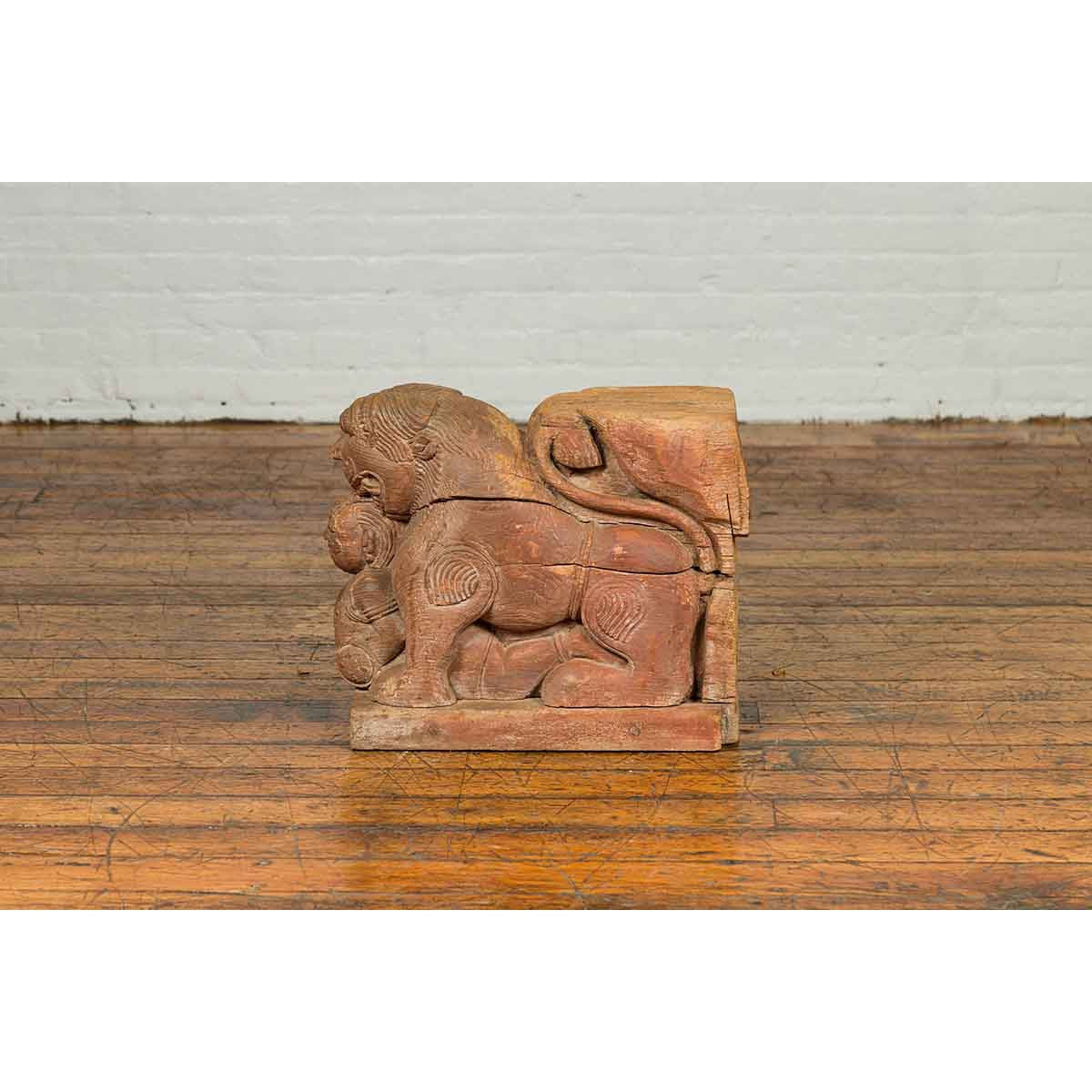 Indian 18th Century Teak Guardian Lion Carving with Traces of Original Paint-7. Asian & Chinese Furniture, Art, Antiques, Vintage Home Décor for sale at FEA Home