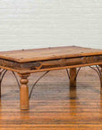Rustic Indian Sheesham Wood Coffee Table with Nailhead Design and Baluster Legs-3. Asian & Chinese Furniture, Art, Antiques, Vintage Home Décor for sale at FEA Home