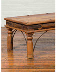 Rustic Indian Sheesham Wood Coffee Table with Nailhead Design and Baluster Legs-4. Asian & Chinese Furniture, Art, Antiques, Vintage Home Décor for sale at FEA Home