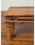 Rustic Indian Sheesham Wood Coffee Table with Nailhead Design and Baluster Legs-7. Asian & Chinese Furniture, Art, Antiques, Vintage Home Décor for sale at FEA Home