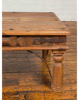 Rustic Indian Sheesham Wood Coffee Table with Nailhead Design and Baluster Legs-8. Asian & Chinese Furniture, Art, Antiques, Vintage Home Décor for sale at FEA Home