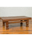 Primitive Wood Indonesian Coffee Table with Distressed Finish and Block Legs-12. Asian & Chinese Furniture, Art, Antiques, Vintage Home Décor for sale at FEA Home