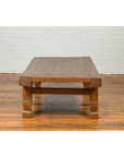 Primitive Wood Indonesian Coffee Table with Distressed Finish and Block Legs-6. Asian & Chinese Furniture, Art, Antiques, Vintage Home Décor for sale at FEA Home