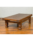 Primitive Wood Indonesian Coffee Table with Distressed Finish and Block Legs-7. Asian & Chinese Furniture, Art, Antiques, Vintage Home Décor for sale at FEA Home