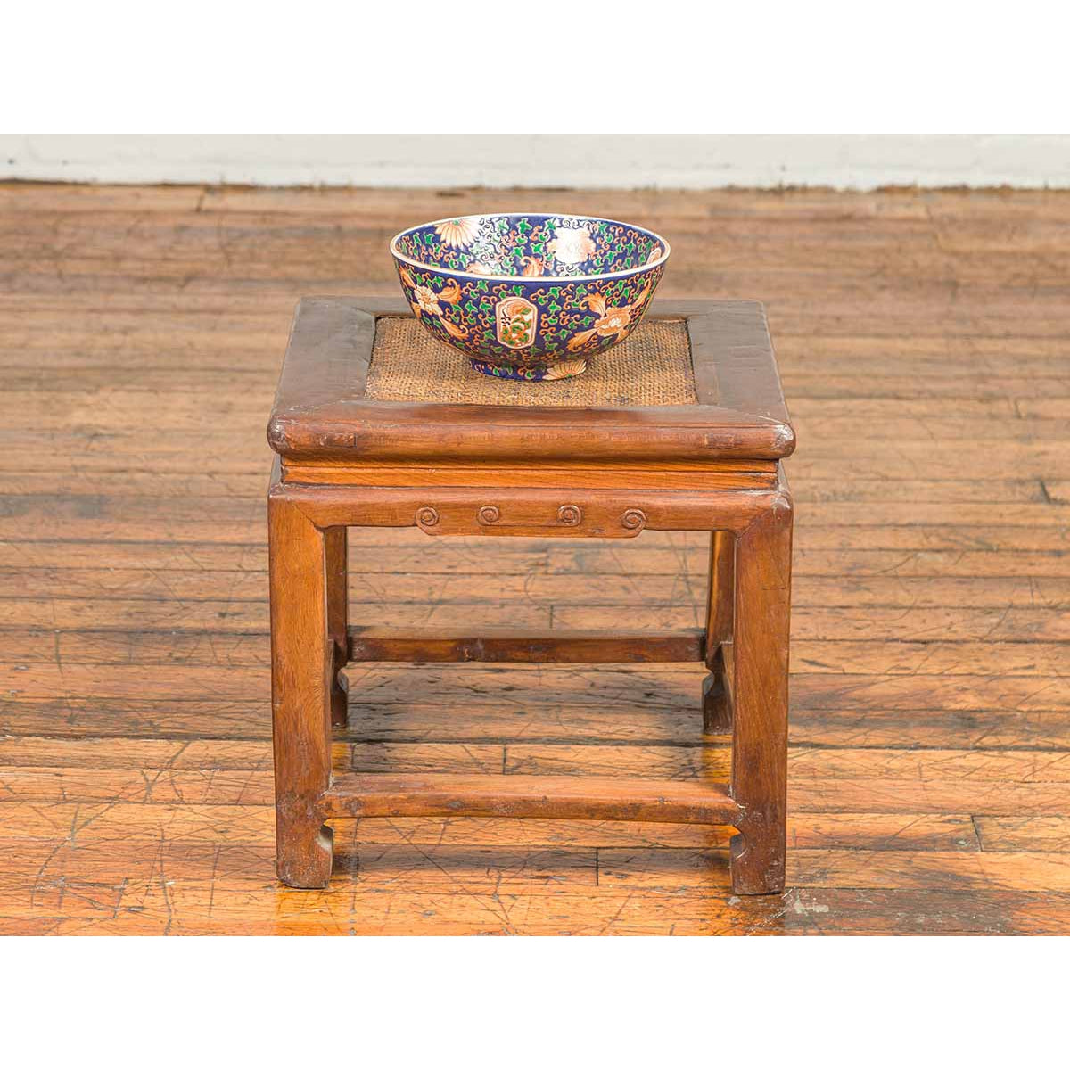 Antique Chinese Ming Style Waisted Stool with Horsehoof Legs and Rattan Inset-3. Asian & Chinese Furniture, Art, Antiques, Vintage Home Décor for sale at FEA Home