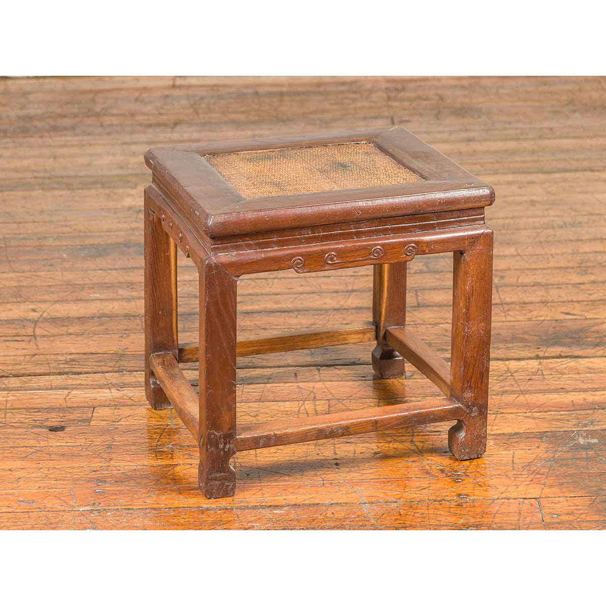 Antique Chinese Ming Style Waisted Stool with Horsehoof Legs and Rattan Inset-4. Asian & Chinese Furniture, Art, Antiques, Vintage Home Décor for sale at FEA Home