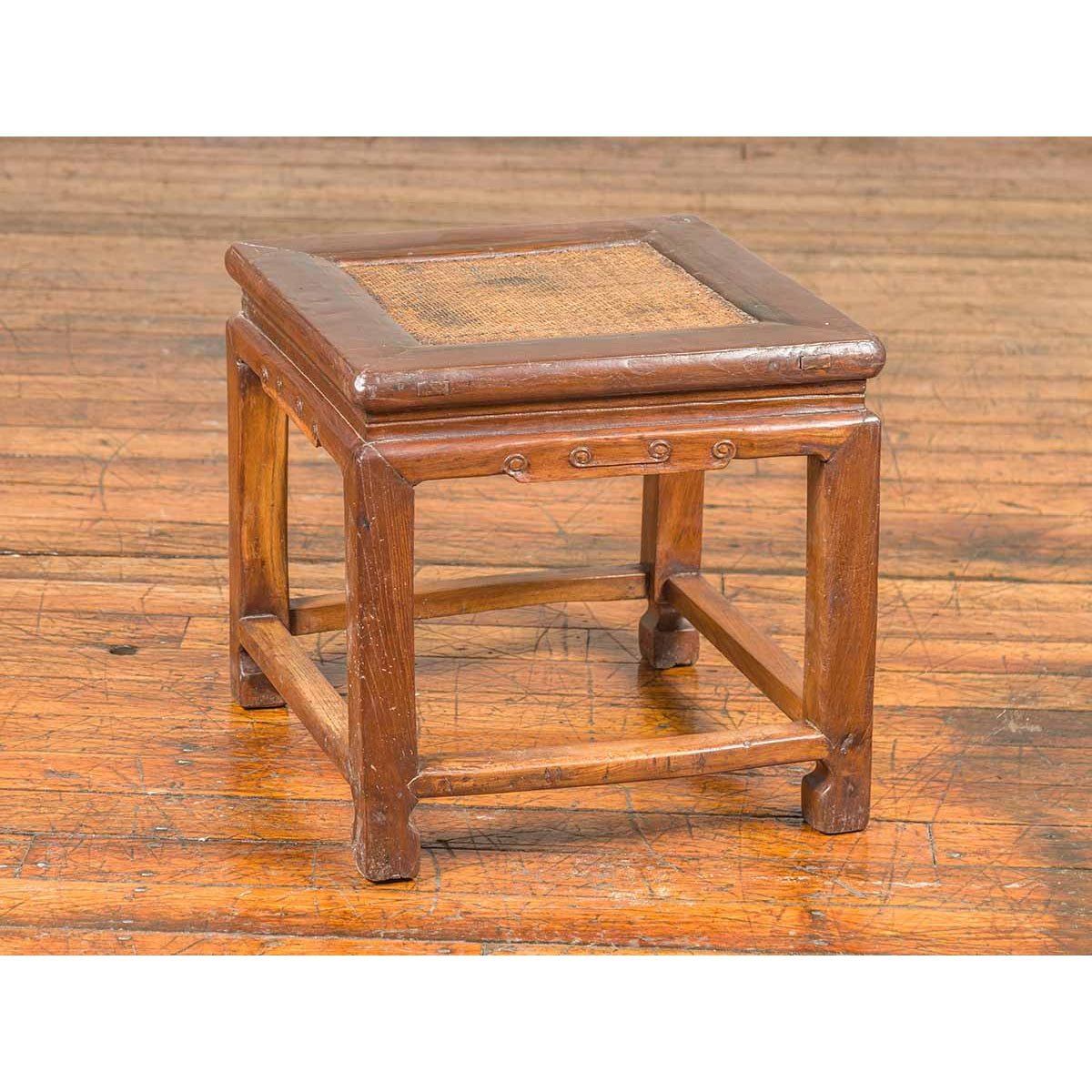 Antique Chinese Ming Style Waisted Stool with Horsehoof Legs and Rattan Inset-5. Asian & Chinese Furniture, Art, Antiques, Vintage Home Décor for sale at FEA Home