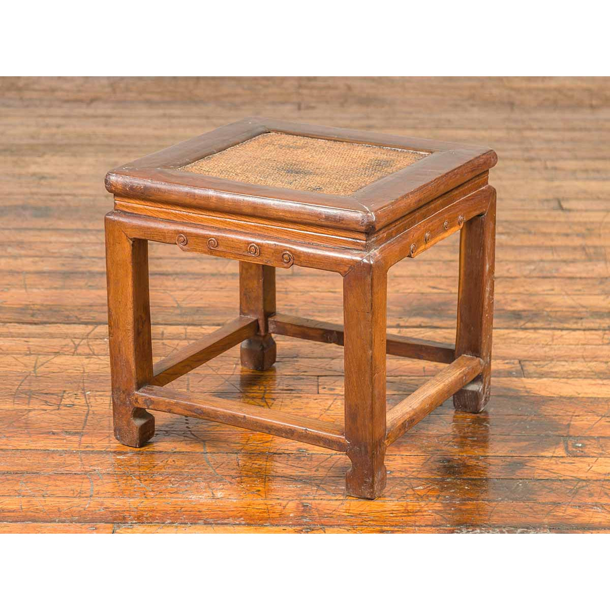 Antique Chinese Ming Style Waisted Stool with Horsehoof Legs and Rattan Inset-6. Asian & Chinese Furniture, Art, Antiques, Vintage Home Décor for sale at FEA Home