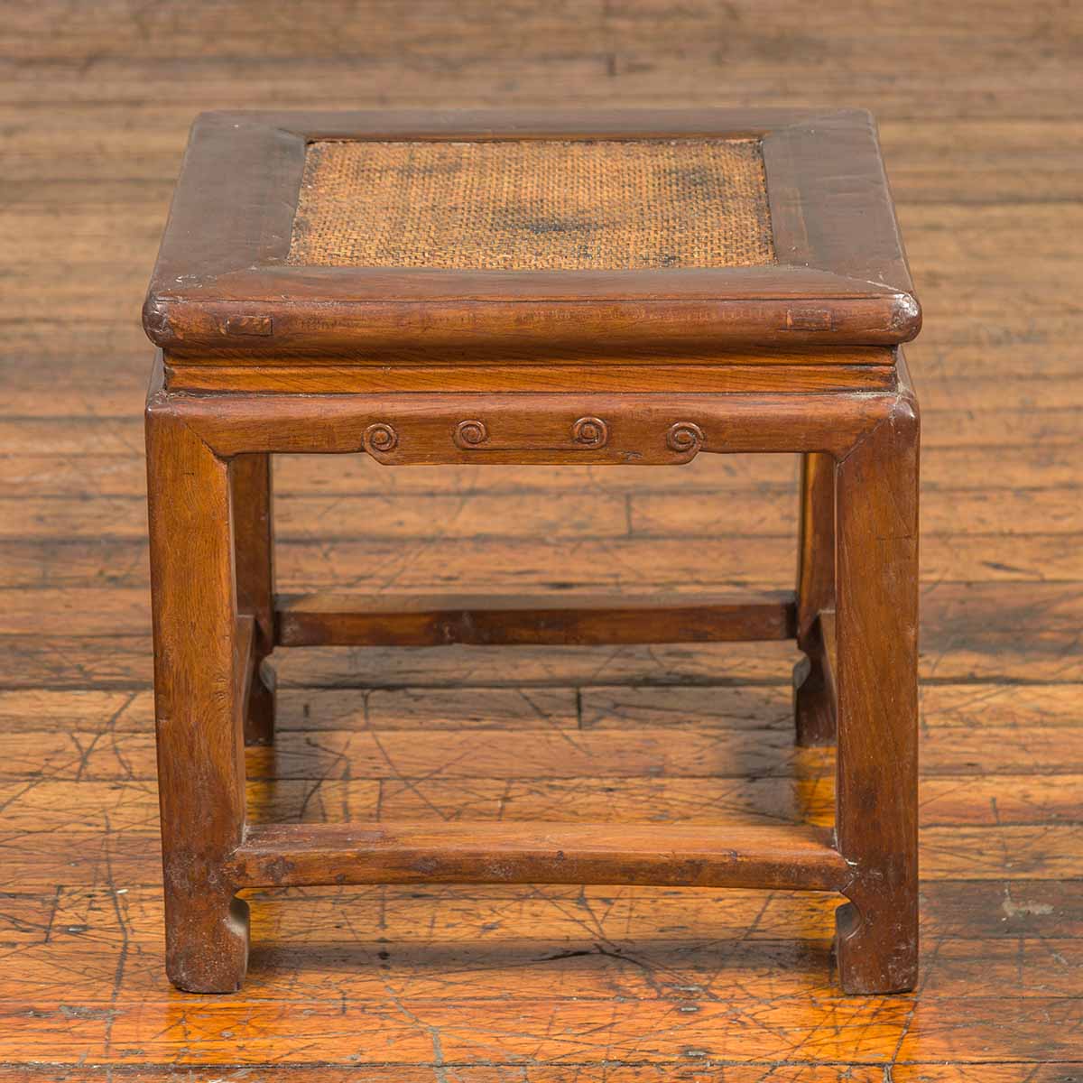 Antique Chinese Ming Style Waisted Stool with Horsehoof Legs and Rattan Inset-8. Asian & Chinese Furniture, Art, Antiques, Vintage Home Décor for sale at FEA Home