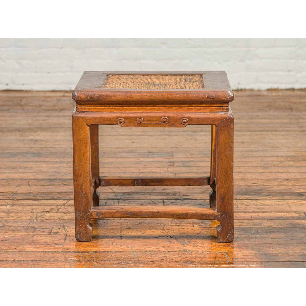 Antique Chinese Ming Style Waisted Stool with Horsehoof Legs and Rattan Inset-9. Asian & Chinese Furniture, Art, Antiques, Vintage Home Décor for sale at FEA Home