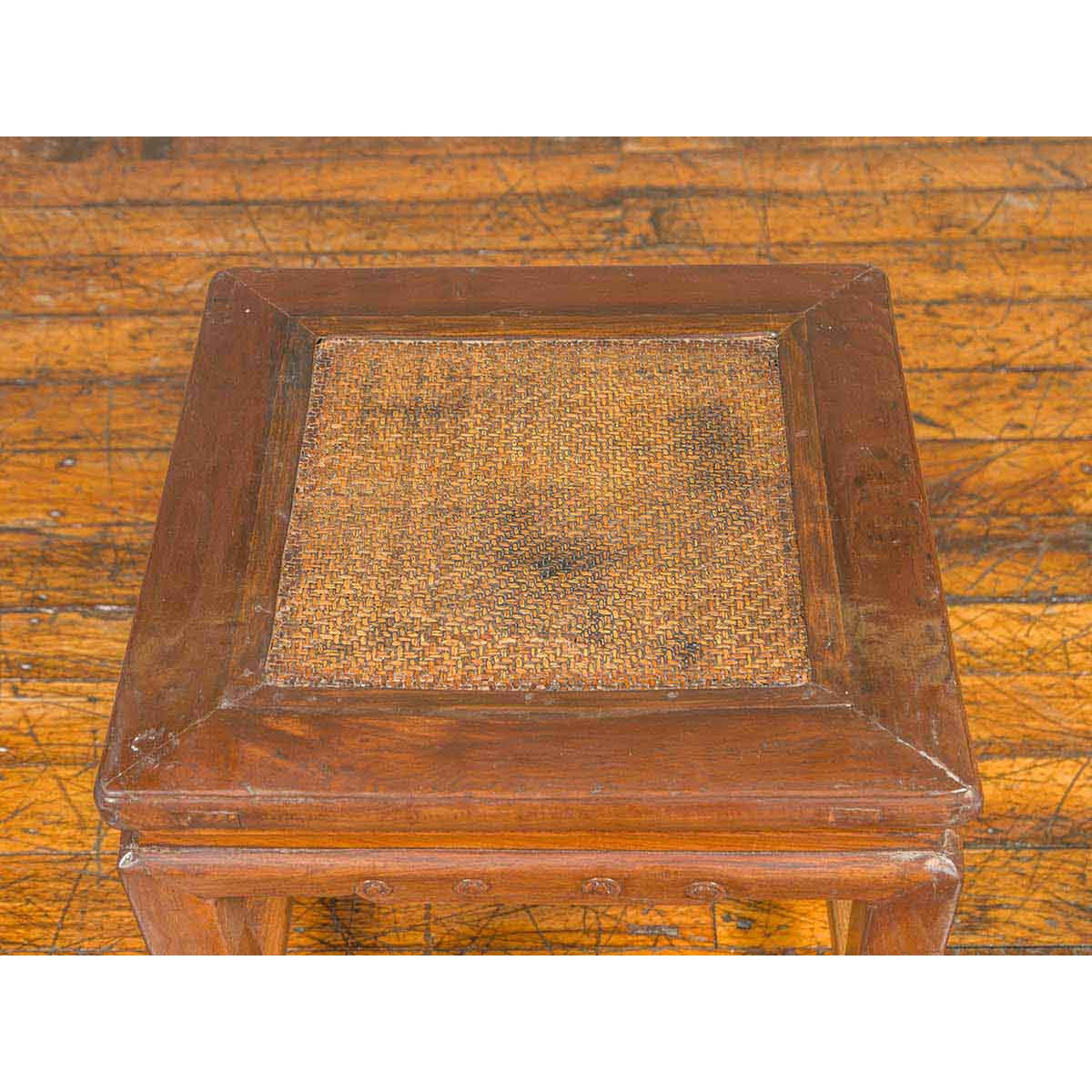 Antique Chinese Ming Style Waisted Stool with Horsehoof Legs and Rattan Inset-10. Asian & Chinese Furniture, Art, Antiques, Vintage Home Décor for sale at FEA Home