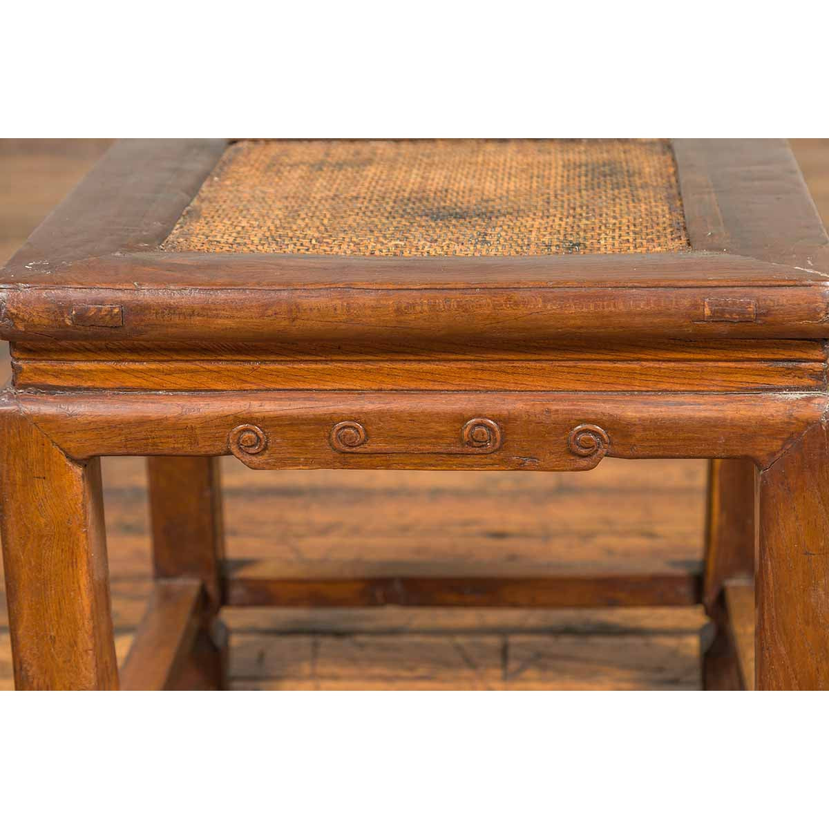 Antique Chinese Ming Style Waisted Stool with Horsehoof Legs and Rattan Inset-13. Asian & Chinese Furniture, Art, Antiques, Vintage Home Décor for sale at FEA Home