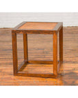Chinese Vintage Cubic Side Table with Rattan Top, Straight Legs and Stretchers-7. Asian & Chinese Furniture, Art, Antiques, Vintage Home Décor for sale at FEA Home