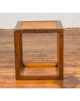 Chinese Vintage Cubic Side Table with Rattan Top, Straight Legs and Stretchers-8. Asian & Chinese Furniture, Art, Antiques, Vintage Home Décor for sale at FEA Home