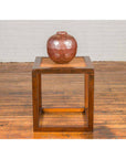 Chinese Vintage Cubic Side Table with Rattan Top, Straight Legs and Stretchers-4. Asian & Chinese Furniture, Art, Antiques, Vintage Home Décor for sale at FEA Home
