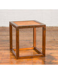 Chinese Vintage Cubic Side Table with Rattan Top, Straight Legs and Stretchers-9. Asian & Chinese Furniture, Art, Antiques, Vintage Home Décor for sale at FEA Home