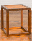 Chinese Vintage Cubic Side Table with Rattan Top, Straight Legs and Stretchers-2. Asian & Chinese Furniture, Art, Antiques, Vintage Home Décor for sale at FEA Home
