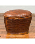 Vintage Chinese Oval Woven Rattan Basket with Lid and Geometric Motifs-8. Asian & Chinese Furniture, Art, Antiques, Vintage Home Décor for sale at FEA Home