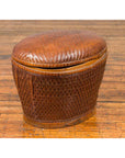 Vintage Chinese Oval Woven Rattan Basket with Lid and Geometric Motifs-7. Asian & Chinese Furniture, Art, Antiques, Vintage Home Décor for sale at FEA Home