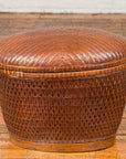 Vintage Chinese Oval Woven Rattan Basket with Lid and Geometric Motifs-2. Asian & Chinese Furniture, Art, Antiques, Vintage Home Décor for sale at FEA Home