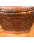 Vintage Chinese Oval Woven Rattan Basket with Lid and Geometric Motifs-4. Asian & Chinese Furniture, Art, Antiques, Vintage Home Décor for sale at FEA Home