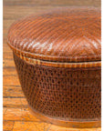 Vintage Chinese Oval Woven Rattan Basket with Lid and Geometric Motifs-5. Asian & Chinese Furniture, Art, Antiques, Vintage Home Décor for sale at FEA Home