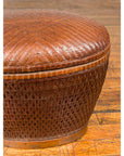 Vintage Chinese Oval Woven Rattan Basket with Lid and Geometric Motifs-6. Asian & Chinese Furniture, Art, Antiques, Vintage Home Décor for sale at FEA Home