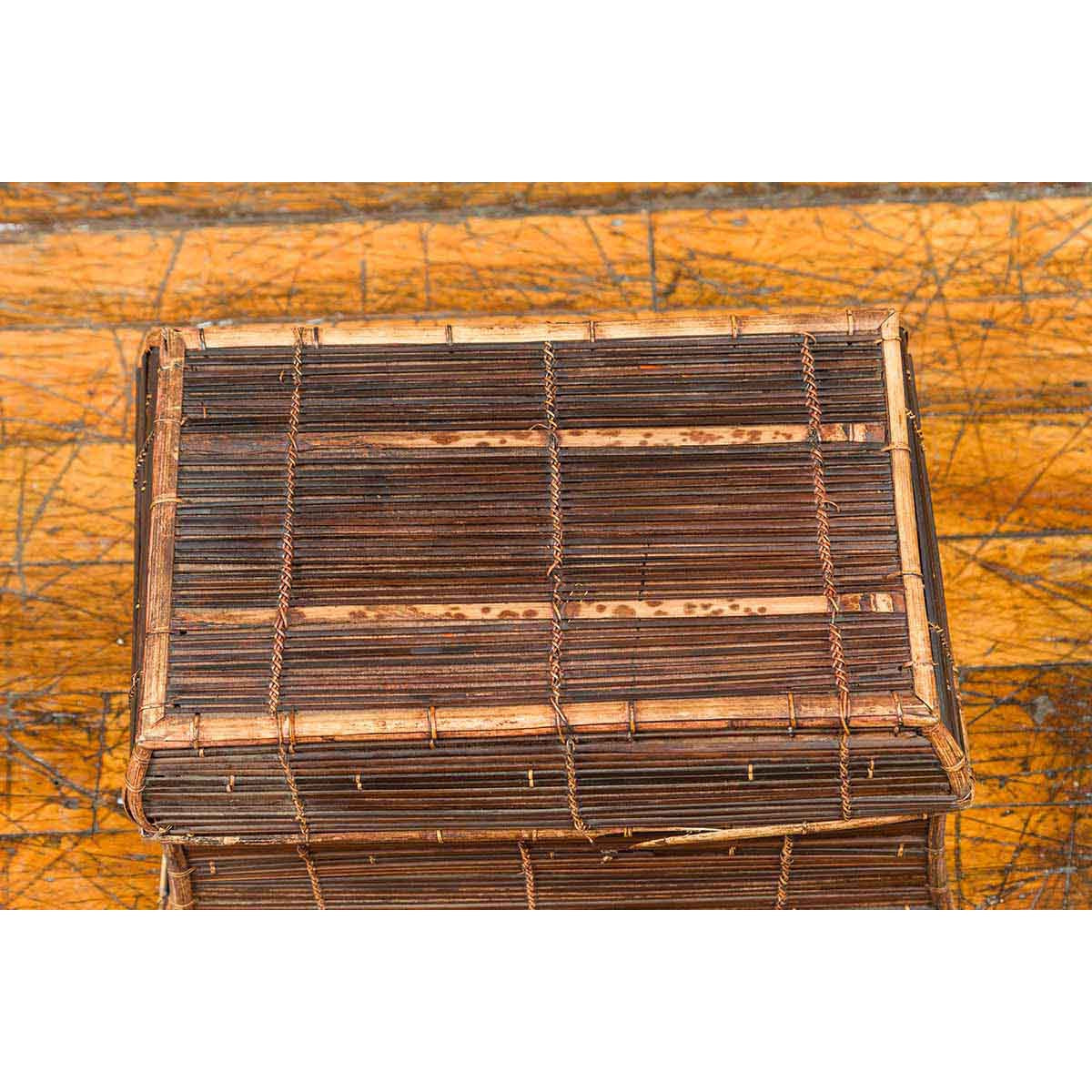 Vintage Banana Leaf Covered and Bamboo Farmer's Basket from the Philippines-8. Asian & Chinese Furniture, Art, Antiques, Vintage Home Décor for sale at FEA Home