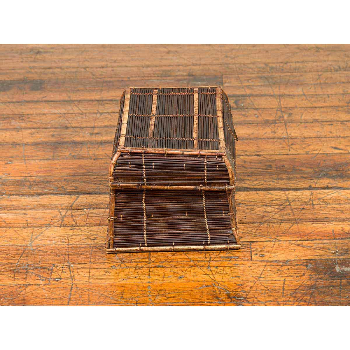 Vintage Banana Leaf Covered and Bamboo Farmer's Basket from the Philippines-4. Asian & Chinese Furniture, Art, Antiques, Vintage Home Décor for sale at FEA Home