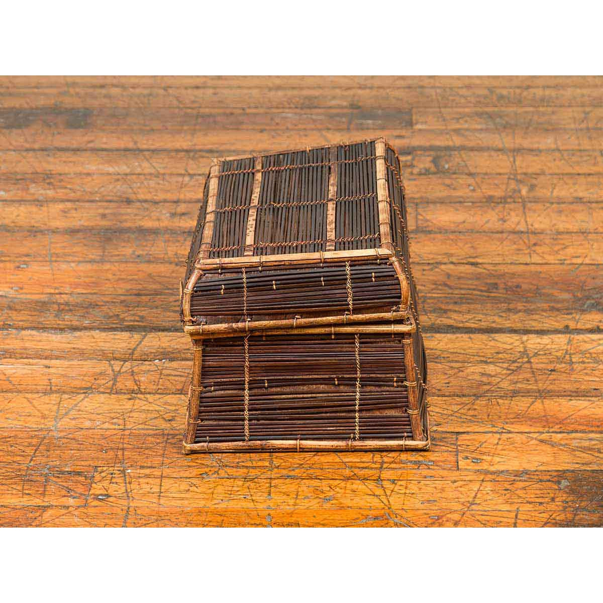 Vintage Banana Leaf Covered and Bamboo Farmer's Basket from the Philippines-6. Asian & Chinese Furniture, Art, Antiques, Vintage Home Décor for sale at FEA Home