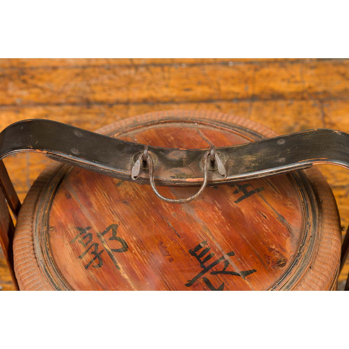 Antique Chinese Rattan Tiered Lunch Box with Carved Handle and Calligraphy-6. Asian & Chinese Furniture, Art, Antiques, Vintage Home Décor for sale at FEA Home