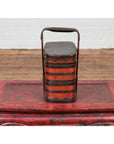 Chinese Red and Black Lacquered Tiered Lunch Box with Handle and Calligraphy-10. Asian & Chinese Furniture, Art, Antiques, Vintage Home Décor for sale at FEA Home
