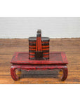 Chinese Red and Black Lacquered Tiered Lunch Box with Handle and Calligraphy-6. Asian & Chinese Furniture, Art, Antiques, Vintage Home Décor for sale at FEA Home
