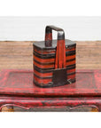 Chinese Red and Black Lacquered Tiered Lunch Box with Handle and Calligraphy-9. Asian & Chinese Furniture, Art, Antiques, Vintage Home Décor for sale at FEA Home
