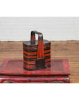 Chinese Red and Black Lacquered Tiered Lunch Box with Handle and Calligraphy-11. Asian & Chinese Furniture, Art, Antiques, Vintage Home Décor for sale at FEA Home